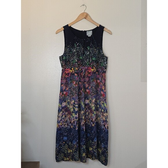 Anthropologie Maeve Larkspur 100% Silk Midi Dress Size 10 Floral Sleeveless - Picture 2 of 10